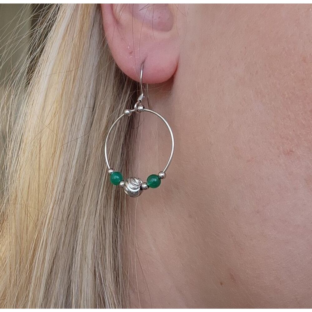 Solid 925 Sterling Silver Fine Jewelry Round Hoop Earrings green Aventurine new